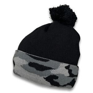 Thick Double Layered Beanie Camo Pattern Long Cuffed Ski Snowboard Hat with Pom
